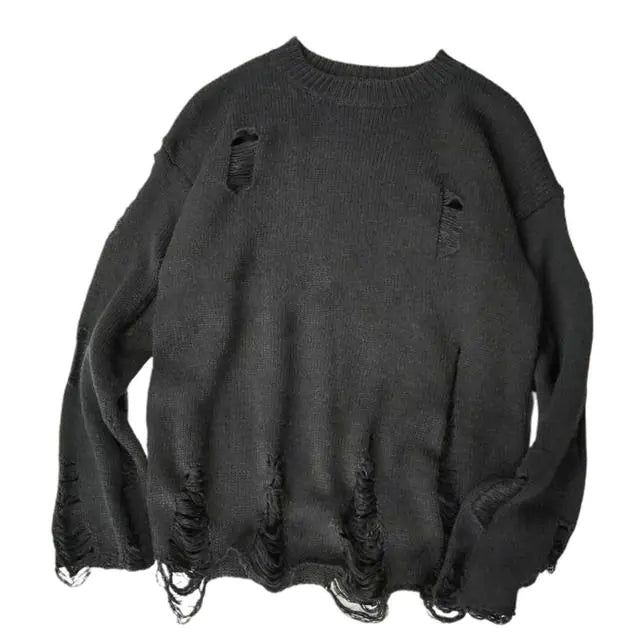 Men's Oversized Ripped Knit Sweater for Streetwear