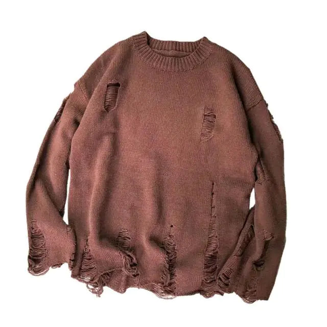 Men's Oversized Ripped Knit Sweater for Streetwear