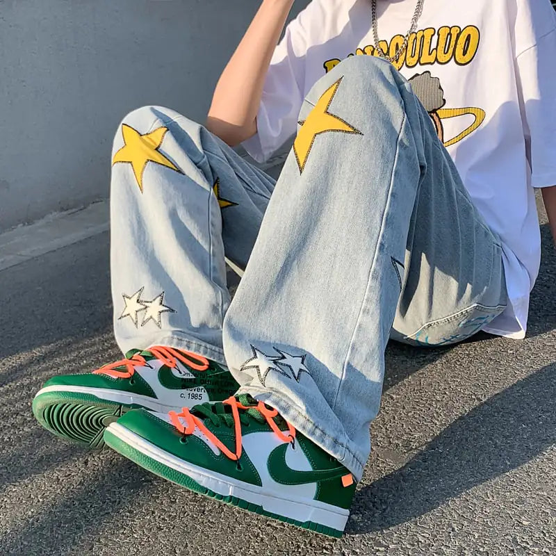 Trendy Pentagram Jeans - High Street Fried Street Style