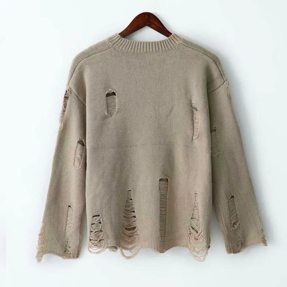 Men's Oversized Ripped Knit Sweater for Streetwear